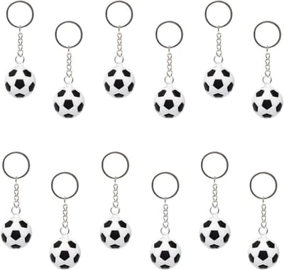 Voetbal sleutelhangers - Kinder gadget - Feest decoratie - Realistisch ontwerp - 12 stuks - Zwart wit