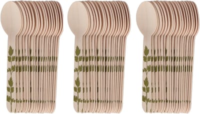 Esschert Design Lepels - hout - 60x - kruidenopdruk - 16 cm - BBQ/Verjaardag/Camping/Party