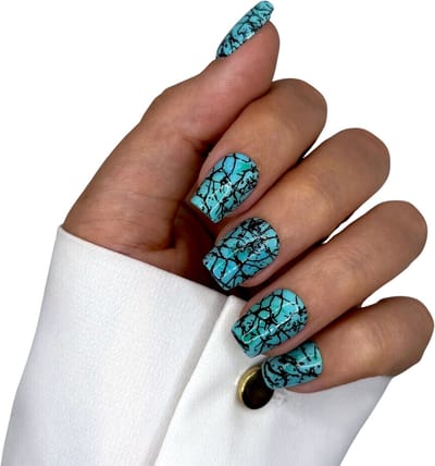 SD Press on Nails - No. 50 Aqua - Plaknagels met nagellijm - Blauw Marble - Set 20 Nagels - Handmade - XS Coffin - Kunstnagels - Nail Art - Nepnagels - Nageltips - Nails at home - Nail Art - Cosplay - Accessoires - Nagelset