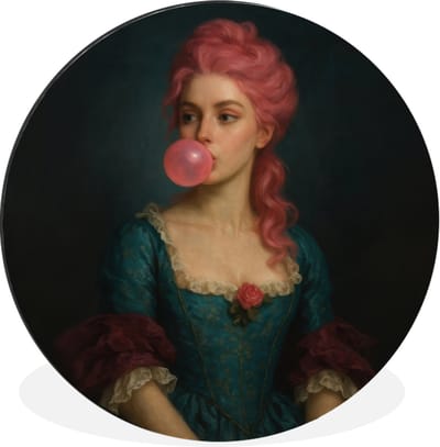 WallCircle - Wandcirkel - Muurcirkel - Vrouw - Portret - Kauwgombel - Aluminium - Dibond - 30x30 cm - Binnen en Buiten