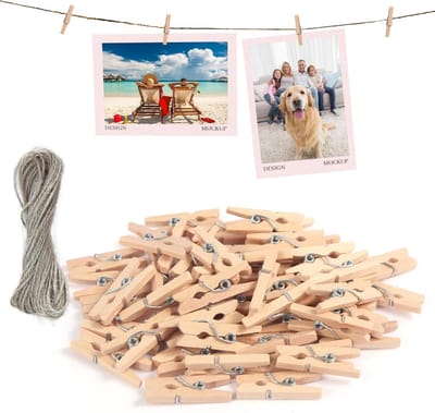 Houten wasknijpers - Kleine klemmen - Foto's ophangen - Natuurlijk materiaal - 120 stuks - Houtkleur