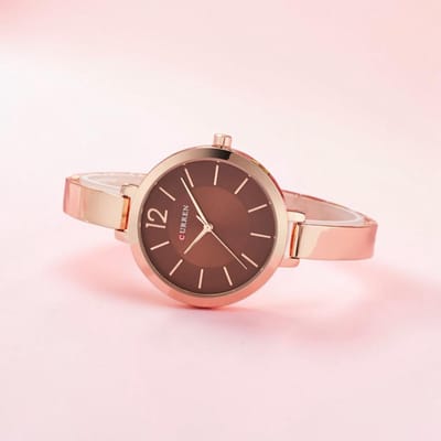 CURREN Roestbruin wijzerplaat Rosekleurige Elegant Dameshorloge - Minimalistisch RVS Horloge met Japanse Quartz in 5 Kleuren - 36mm Kast