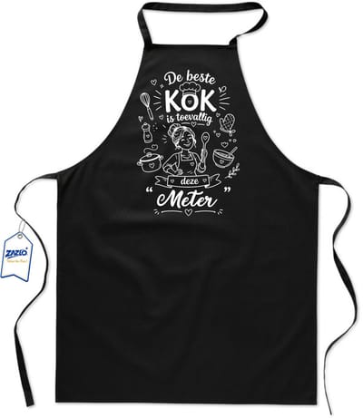 Basics - Unisex Schort - schort voor mijn meter - keukenschort - BBQ schort - 65 x 90 cm - 100% katoen - De beste kok is toevallig deze meter - zwart