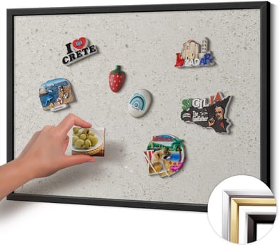 Wallfluent - Romig Magneetbord Met Decoratieve Patronen - 70 cm x 50 cm - Magneetbord met Zwarte Frame - Licht steengoed - Magneetbord met Effen Frame - Magneetbord Multifunctioneel - Magnetisch Bord Decoratief