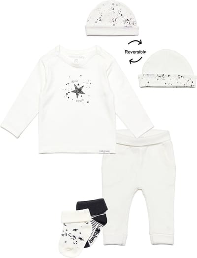 Noppies - kledingset - 5delig - Broek Humpie Snow - Shirt Lux Snow - Muts Snow - 2 paar sokken - Maat 56