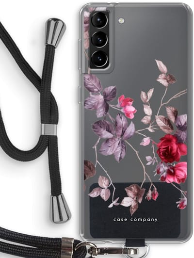 Case Company® - Hoesje met koord geschikt voor Samsung Galaxy S21 Plus hoesje met Koord - Mooie bloemen - Telefoonhoesje met Zwart Koord - Bescherming aan alle Kanten en Over de Schermrand