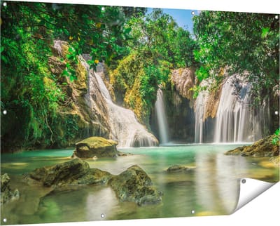 Gards Tuinposter Tropische Waterval - 150x100 cm - Tuindoek - Tuindecoratie - Wanddecoratie buiten - Tuinschilderij