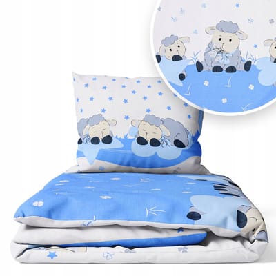 Kinderbeddengoed 160x100cm, 2-delig, 100% Katoen, Vrolijk Schaap Blauw