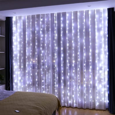 NAXSIR Snoerlampen Gordijn met Afstandsbediening - 3x3 M - Sfeerverlichting voor Binnen & Slaapkamer,Koperdraden wit licht