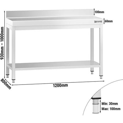 GGM Gastro Edelstahl Arbeitstisch PREMIUM - 1200x800mm - mit Grundboden & Aufkantung Zilver