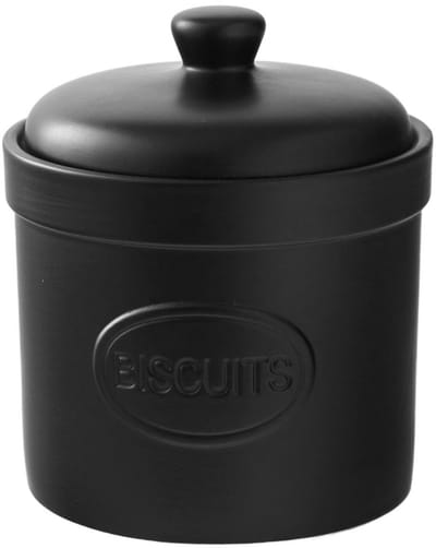 BIA Biscuits Koekjestrommel Mat Zwart – Keramiek (Steengoed) – Voorraadpot voor Koekjes – Keuken Opbergpot – Matte Jars Collectie