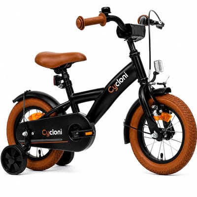 Cycloni Kinderfiets 12 inch Jongensfiets - Zwart - Fiets voor Kind met Zijwieltjes - Jongens Kleuterfiets voor Kinderen van 2, 3 & 4 Jaar