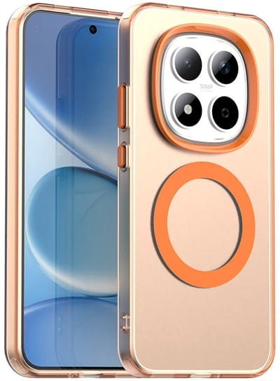 MagSafe Compatibel Backcover Hoesje Geschikt voor Xiaomi Redmi Note 15 Pro 5G - Oranje & Semi-Transparant Design - Stijlvol & Goede Bescherming