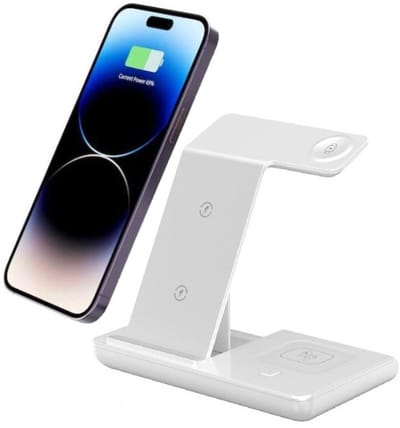 3 in 1 Draadloze Oplader - Wit - 15W Qi Oplaadstation - Geschikt voor: MagSafe iPhone, Apple Watch, AirPods - iOS & Android
