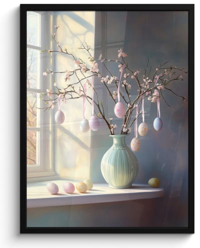 Poster in lijst - Fotolijst 50x70 cm - Posters - Stilleven - Vaas - Paastak - Posterlijst zwart - Decoratie - Wanddecoratie woonkamer - Muurdecoratie slaapkamer