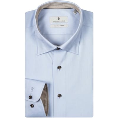 Thomas Maine Overhemd Bergamo Verborgen Button-Down Two Ply Twill Uni Contrast Lichtblauw-Zand / male