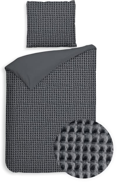 Heckettlane Dekbedovertrek Vafala - Effen Bedlinnen - 140x200-220 cm - Eenpersoons - Steel grey - Dekbedovertrek van Katoen