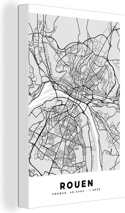 Canvas Schilderij Kaart - Stadskaart - Frankrijk - Rouen - Plattegrond - 20x30 cm - Wanddecoratie