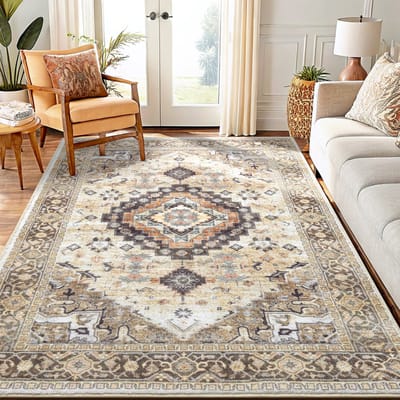 Homaxy - Woonkamerkleed - Zacht Fluwelen Vloerkleed Voor Naast Het Bed - Wasbaar Klein Vloerkleed - 153x214 cm - Rechthoekig - Beige