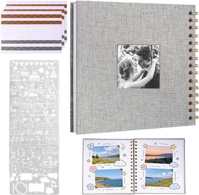 Creatief fotoalbum scrapbook 20,5 x 20,5 cm - 20 vellen/40 pagina's - DIY ringband fotoboek met kraftpapier voor baby- en verjaardagsherinneringen