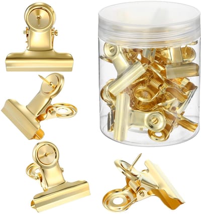 Dailygoods - 20 stuks gouden punaises, bulldogclips, punaises voor kurkborden, bulldog-klemmen met reversspelden, van ophangaccessoires voor kurkplaten, fotoborden, prikbord