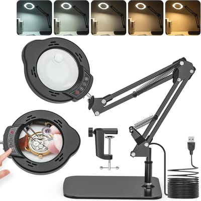 2-in-1 Vergrootglas met Licht en Standaard - LED Bureauvergrootlamp voor Hobby en Reparatie