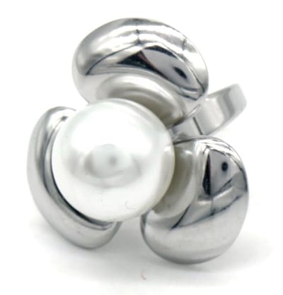 Ring – sieraad – accessoire – RVS – stainless steel – one size - zilverkleurig – bloem - parel - cadeau – geschenk – cadeau – feest – feestdagen
