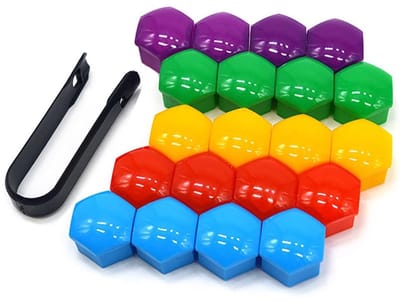 Dailygoods- Wielmoerkappen 19 mm - 20 Stuks - Inclusief Verwijdertool - Kunststof - Diverse Kleuren - Antislip Design - Wielmoerkap