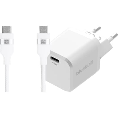 BlueBuilt Power Delivery Oplader 45W + Usb C Kabel 1,5m Nylon Wit