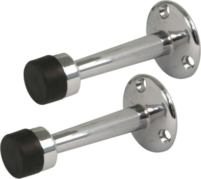 AMIG Deurstopper/deurbuffer - 2x - 75mm - muurbevestiging - verchroomd messing