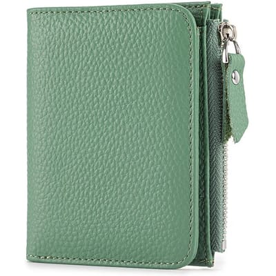 Dames Echt Leder Slanke Korte Portemonnee Blokkerende Bi-fold Portemonnee Creditcardhouder geldclip portemonnee Rits Muntvak groen