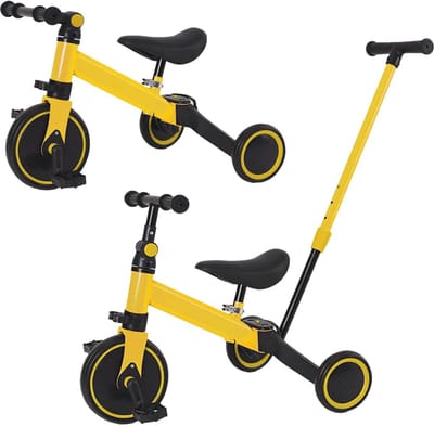 3-in-1 Baby Trike - Expandable Tricycle voor Kinderen met Pedalen - Balance Bike voor Meisjes en Jongens (Geel Zwart)