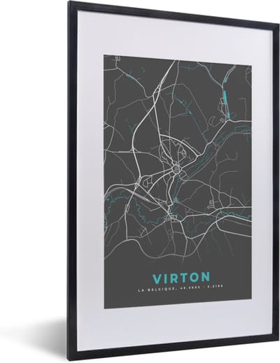 Fotolijst incl. Poster - Kaart – Plattegrond – Stadskaart – Virton – België - Grijs - 40x60 cm - Posterlijst