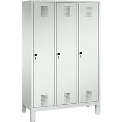 Kapstok Evolo S 3000, staal, met poten, 3 compartimenten, veiligheidsdraaigrendelslot, lichtgrijs RAL 7035/lichtgrijs RAL 7035