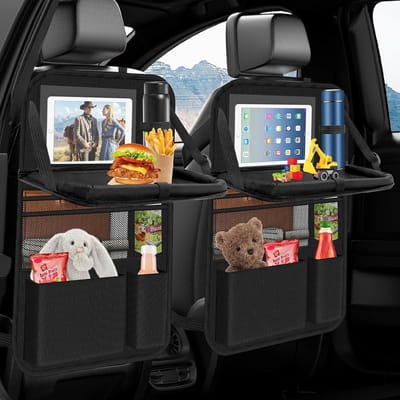 Famanu – Autostoel organizer set van 2, multifunctionele rugleuningbeschermers met klaptafel, tablethouder en meerdere vakken
