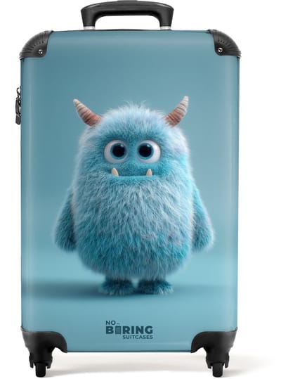 NoBoringSuitcases.com - Koffer - Blauw monster op een blauwe achtergrond - Past binnen 55x40x20 cm en 55x35x25 cm - Trolley handbagage - Valiezen met wieltjes volwassenen - Reiskoffer op wielen - Rolkoffer lichtgewicht