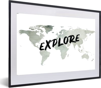 Poster in lijst - Fotolijst 60x40 cm - Posters - Wereldkaart - Quote - Waterverf - Posterlijst zwart - Decoratie - Wanddecoratie woonkamer - Muurdecoratie slaapkamer