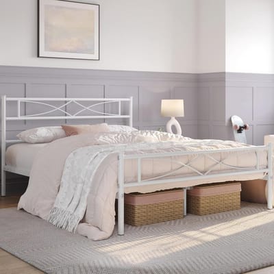 Metalen bedframe met hoog hoofdeinde, lattenbodem en opbergruimte