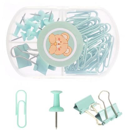 Solidchoice- Kantoorbenodigdheden set - 40 stuks foldback klemmen - 10 stuks punaises - 3 stuks bindclips - Hoogwaardig metaal - Mintgroen design - Kantoorartikelen