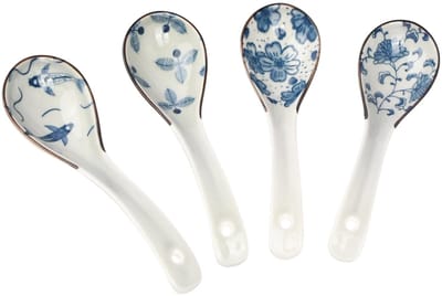 Dailygoods- Soeplepels 4 Stuks - Keramiek - Lange Gebogen Handgreep - Geschikt voor Ramen/Pho - 15,5 cm - Stijlvol Design - Lepels
