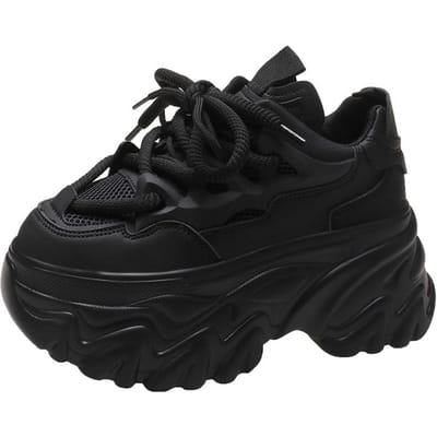 Dames Platform Casual Ademende Mesh Schoenen Nieuwe Zomer Dikke Sneakers 8.5CM Sleehakken Verborgen Hakken Open Werk Vrijetijdsschoenen Vrouw 34 black