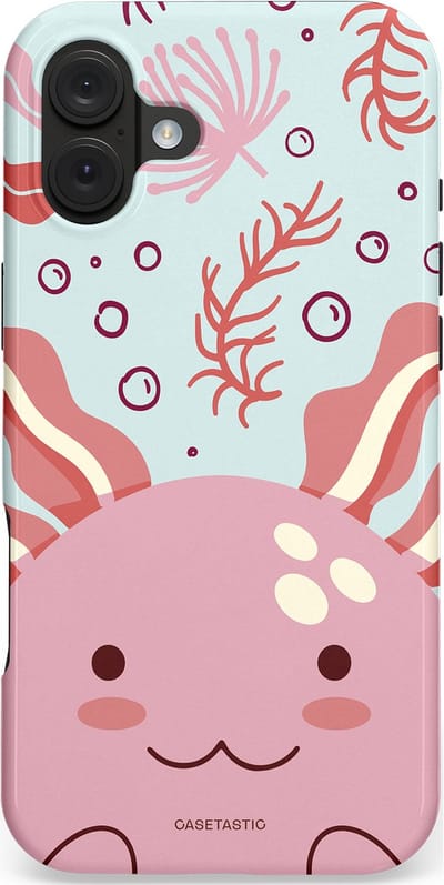 Casetastic hoesje geschikt voor Apple iPhone 16 Plus - MagSafe - Dubbellaagse bescherming - Axolotl knuffels - Fashion Case - Lichtroze Lichtgrijs Koraal