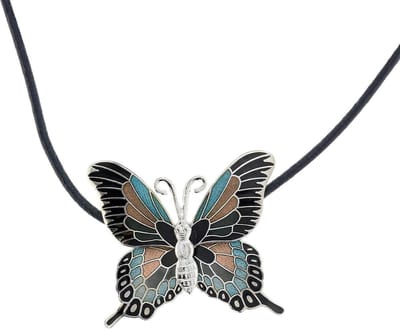 Behave - Zwart-blauwe ketting met emaille vlinder - 42 cm + verlengkettinkje