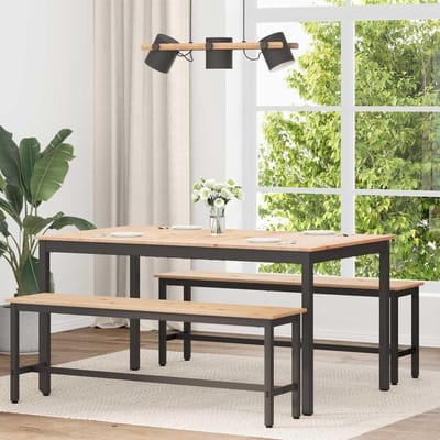 Eettafel Massief Grenenhout - Moderne Tafel - Gezellig Tafelen - Stevige Metalen Poten - 150 x 90 cm - Naturel