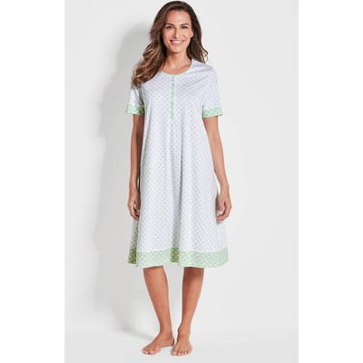 Nachthemd met halflange mouwen en knopenlijst - wit / mintgroen - Gr. 40/42 van Goldner Fashion