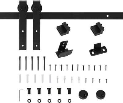 QUESTYR Schuifdeurbeslag 200 cm – Set met 2 Koolstofstalen Rails – Inclusief Vloergeleider – Zwart – Stil & Stevig