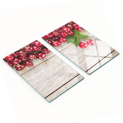 Keukenplanken van gehard glas met afbeelding van kersen op hout, 2x30x52 cm