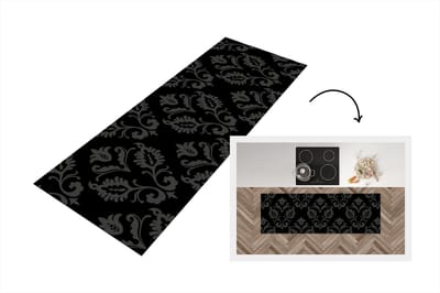 Keukenloper - Loper keuken - Barok - Zwart - Patroon - 150x50 cm - Keukenloper vinyl