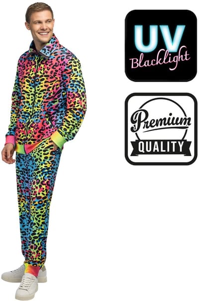 Boland - Trainingspak Leopard art dude UV (S) - Volwassenen - - 80s - 90s - foute party - grappig - retro trainingspak - neon