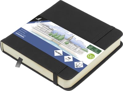 Kangaro schetsboek - 12x12cm - zwart - PU hardcover - met elastiek en lint - 140g papier - 160 pagina's